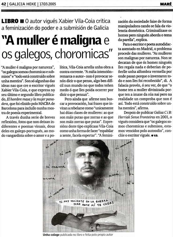 Recensión no xornal Galicia hoxe do libro de Xabier Vila-Coia, "El Hombre Masa y la Mujer Panadera".