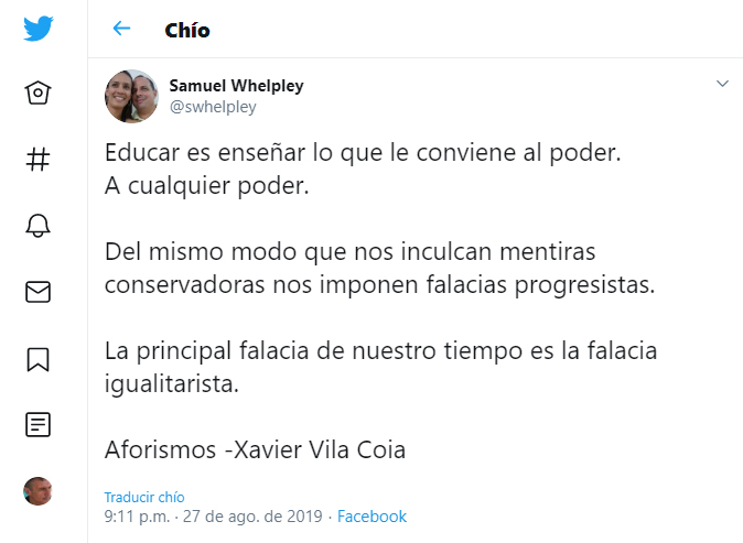 Citas en la cuenta de Twitter de Samuel Whelpley del libro de Xabier Vila-Coia "213 Aforistmos para el siglo veintiuno".