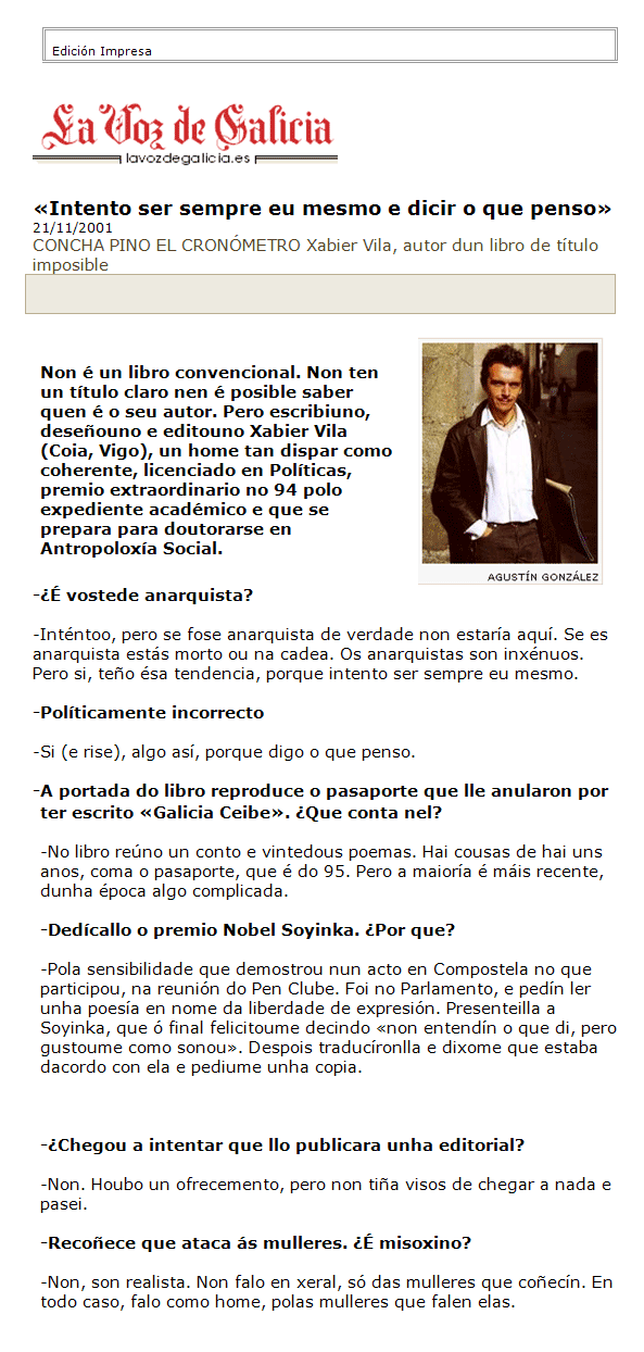 Entrevista a Xabier Vila-Coia en La Voz de Galicia, sobre o seu libro "Galiza C i B: Herriak Sense Fronteiras"