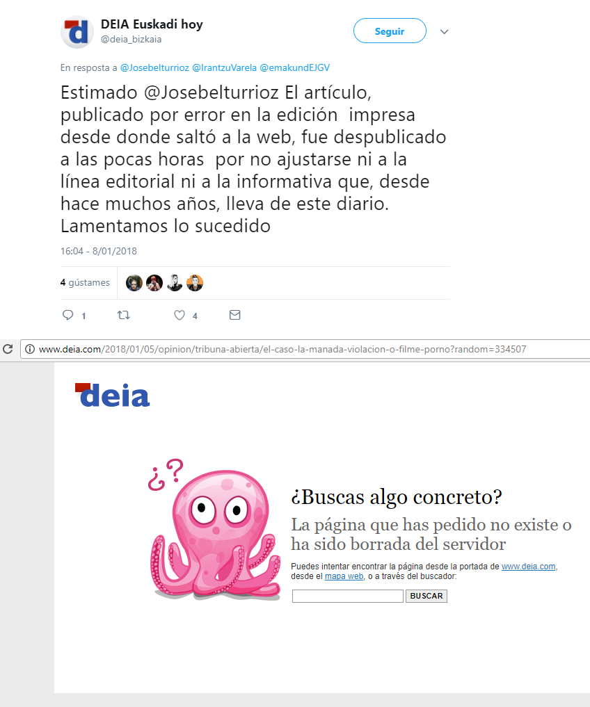 Primera respuesta del diario “Deia”